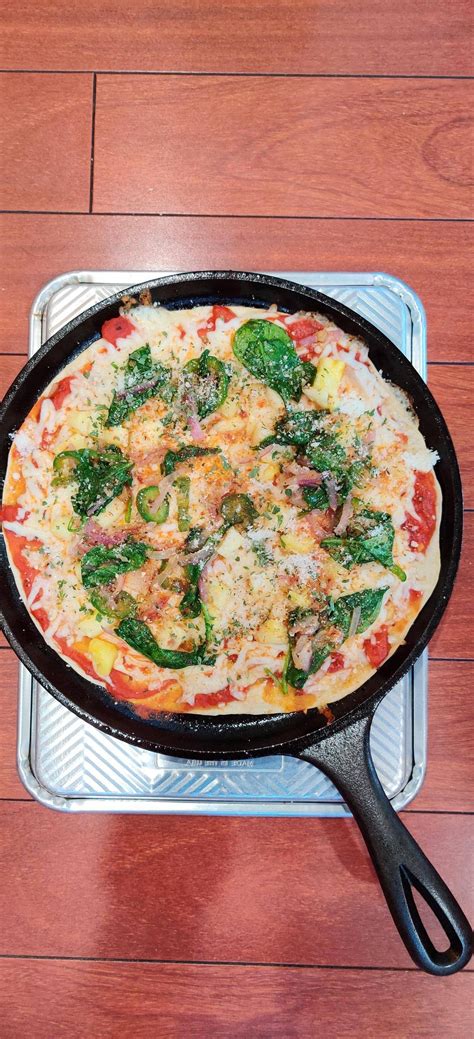 Homemade Tortilla Pizza On Cast Iron Griddle Food