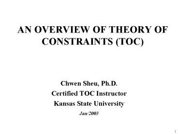 Ppt An Overview Of Theory Of Constraints Toc Powerpoint Presentation