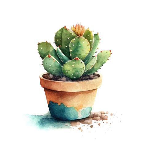 Watercolor Cactus In Pot Mexican Cacti Cute Succulent Stock Illustration Illustration Of