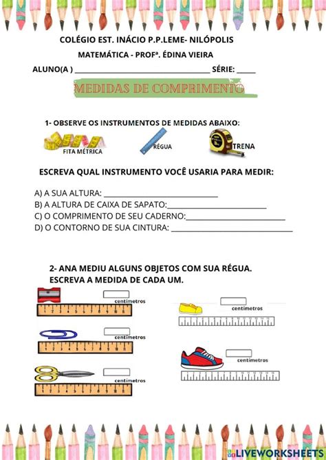 Medidas De Comprimento Matem Tica Worksheet