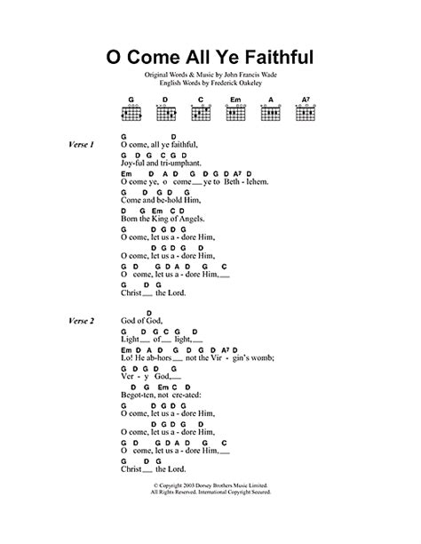 O Come All Ye Faithful Sheet Music By Christmas Carol Lyrics And Chords