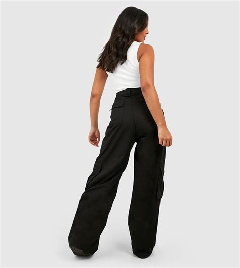 Buy Boohoo High Rise Twill Straight Leg Cargo Pants In Black