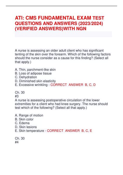 ATI CMS FUNDAMENTAL EXAM TEST QUESTIONS AND ANSWERS 2023 2024