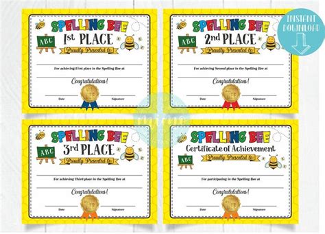 Spelling BEE Certificates, First, Second, Third Place & Achievement ...