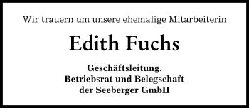 Traueranzeigen Von Edith Fuchs Augsburger Allgemeine Zeitung