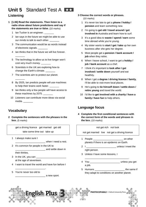 Unit 5 ENglish Plus 3 Test Standard In 2023 The Unit Future