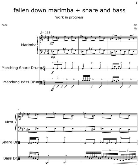 Fallen Down Marimba Snare And Bass Sheet Music For Marimba