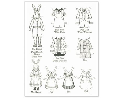 Paper Doll Coloring Bunny Rabbit Printable Digital Download Etsy