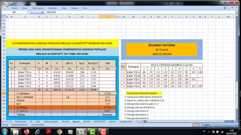 Uji Homogenitas Versi Bartlett Berbasis Tabel Excel Youtube