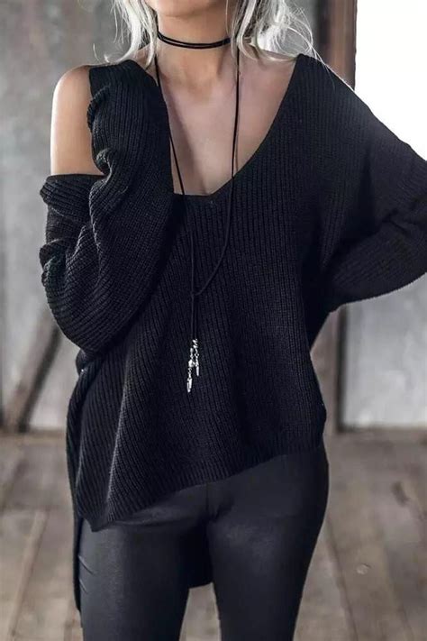 Oversize V Neck Sweater Pullovers Outfit Fashion Chic Outfits