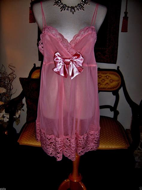 Vtg 70s Victorias Secret See Through Negligee Nightgown Deep Lace M 40 Bust Night Gown