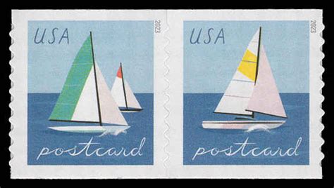 Usa A Mint Nh Sailboats Postcard Rate C Coil Pair