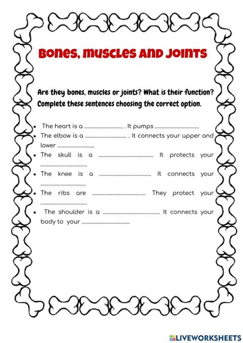 The Worksheet For Bones Muscles And Jointes Is Shown In Red Text