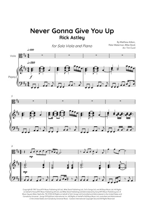 Never Gonna Give You Up Arr Tim Curd By Rick Astley Sheet Music For