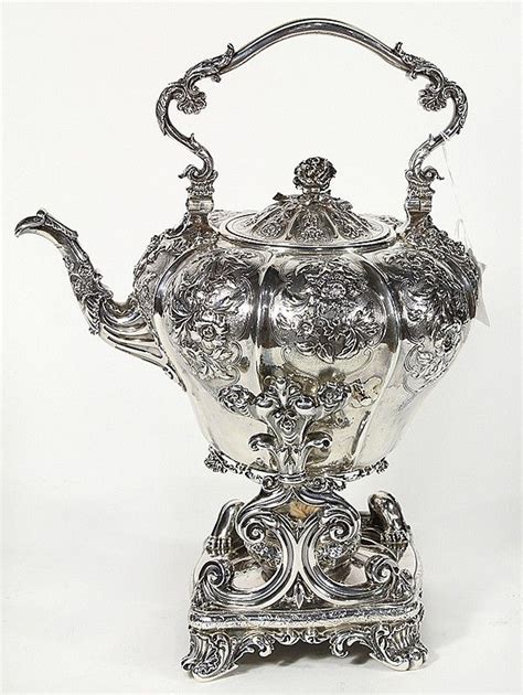 English Regency Sterling Silver Tea Kettle On Stand With Warmer By