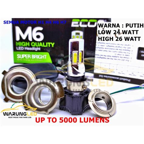 Jual Lampu Headlamp Depan Led 6 Sisi M6 Luminos Eco9 Super Terang Acdc H4 7 Putih Shopee