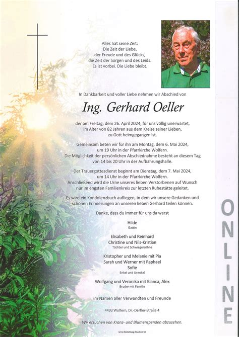 Ing Gerhard Oeller Bestattung Bruckner Wolfern Bei Steyr