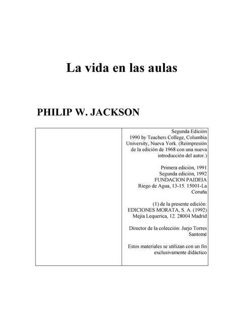 Jackson La Vida En Las Aulas La Vida En Las Aulas Philip W