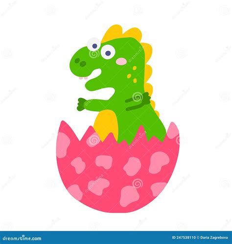 Funny Dinosaur Hatched From An Egg Vector Flat Illustration In Hand