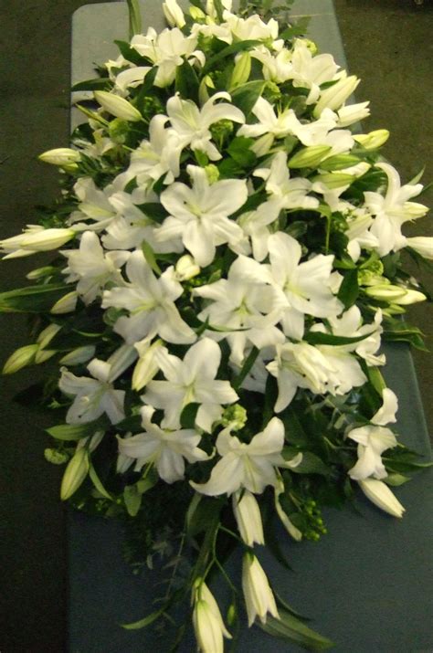 White Lily Coffin Spray Funeral Flower Arrangements Casket Flowers Sympathy Flowers