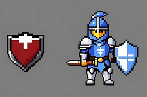 Premium AI Image A Pixel Art Knight With Helmet Sword And Shield