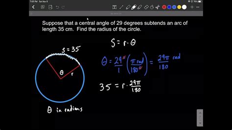 Find Radius Given The Central Angle In Degrees For Angle That