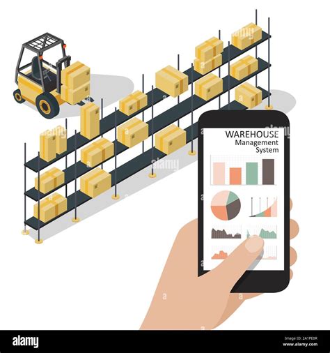 Smart Warehouse Management System App Worker Hand Holding Phone With