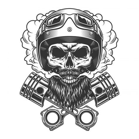 Cráneo De Motociclista Con Barba Y Bigot Premium Vector Freepik