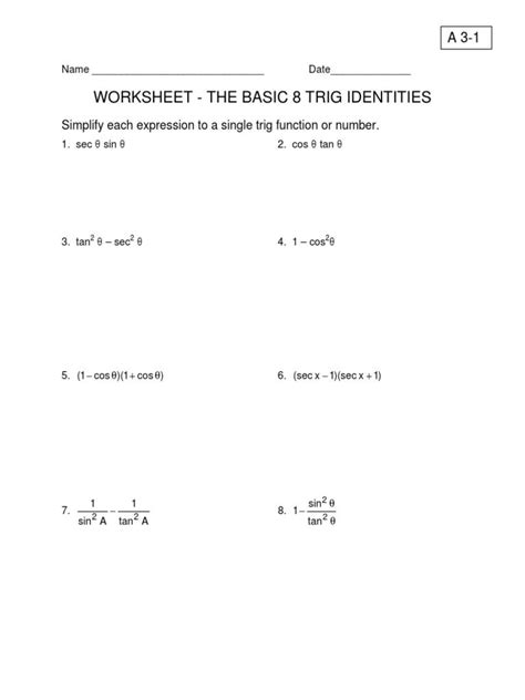 Proving Trig Identities Worksheet — Db