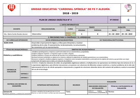 Planificaci N De Unidad Did Ctica Matem Tica Egb Superior