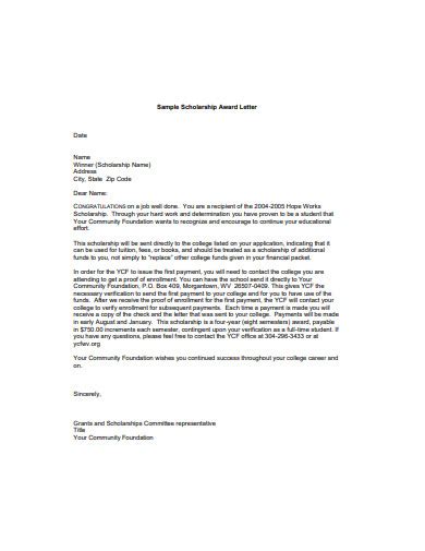 47 Congratulations Scholarship Award Letter Sample Letter Site