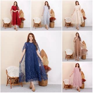 Jual Ada RealPict Long Dress Nagita Brukat Tille Bordir Mutiara