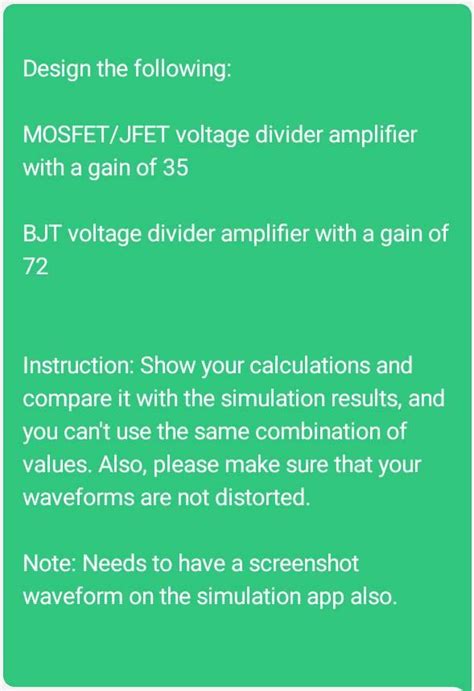 Solved Design The Following Mosfetjfet Voltage Divider