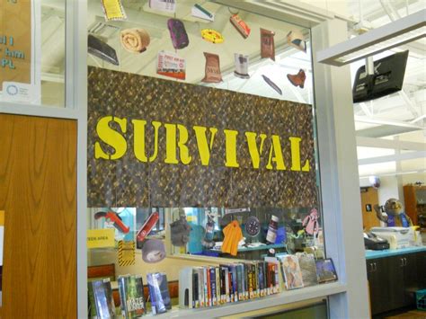 Teen Book Display Survival Fiction Teen Library Library Decor