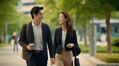 Premium Ai Image A Man And A Woman Walking Down A Sidewalk