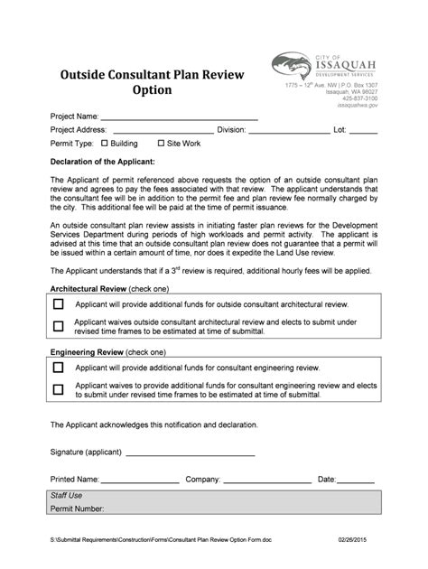 Fillable Online Ci Issaquah Wa Outside Consultant Plan Review Option