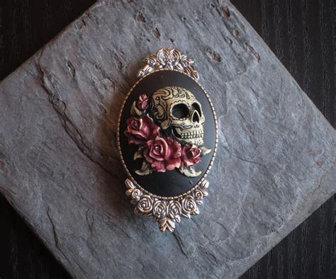 Sugar Skull Cameo Brooch Gothic Brooch Day Of The Dead Etsy Vintage