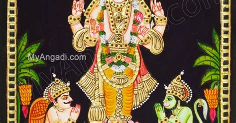 Vishnu With Garudan Hanuman Tanjore Paintings