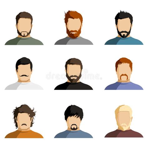 Vector Set Of Flat Faces With Different Hairstyles Beards And