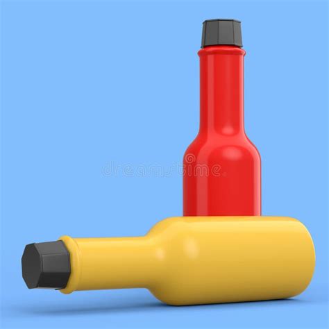 Set Of Tabasco Hot Chilli Sauce Bottle For Mexican Cuisine On Blue Background Stock Illustration