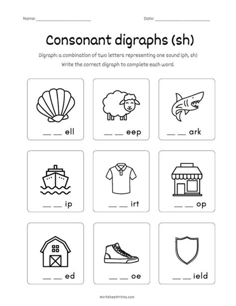 Consonant Digraph Sh Digraph Worksheets