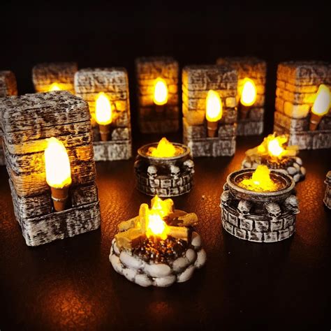 I make torch pillars, braziers, campfires and more with flickering LEDs ...