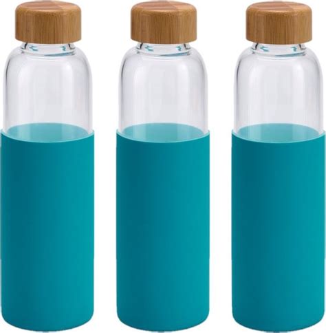 X Stuks Glazen Waterfles Drinkfles Met Turquoise Blauwe Siliconen