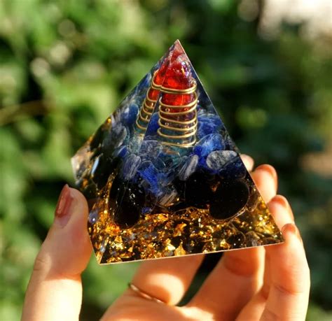 Handmade 60mm Orgone Pyramid Crystal Pillar Blue Quartz Obsidian