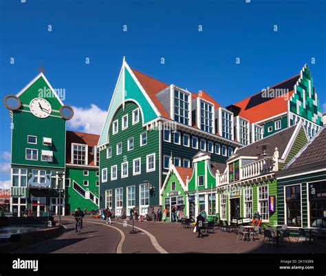 Zaandam, Netherlands - April 26, 2022: The picturesque traditional architecture of buildings in ...