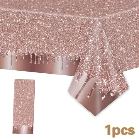 Pcs Rose Gold Birthday Party Tablecloths Rose Gold Sequin Printed