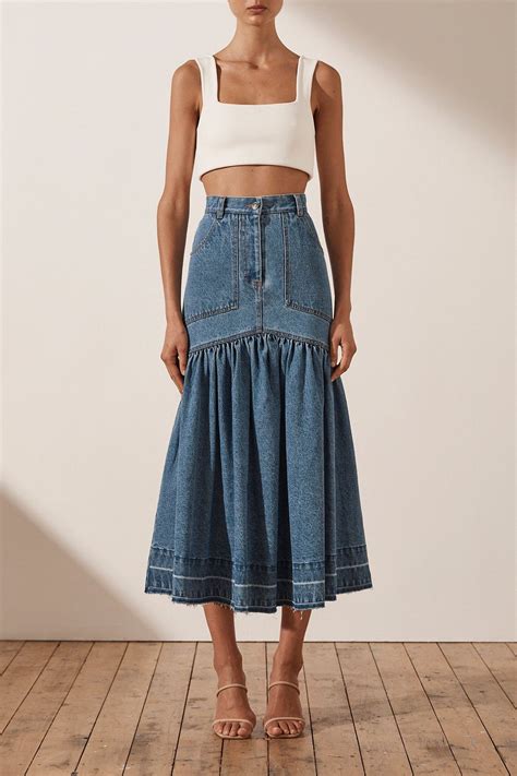 Emily Fit And Flare Midi Skirt Indigo Shopperboard