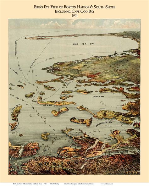 Boston Harbor Massachusetts 1901 Bird S Eye View Old Map Reprint