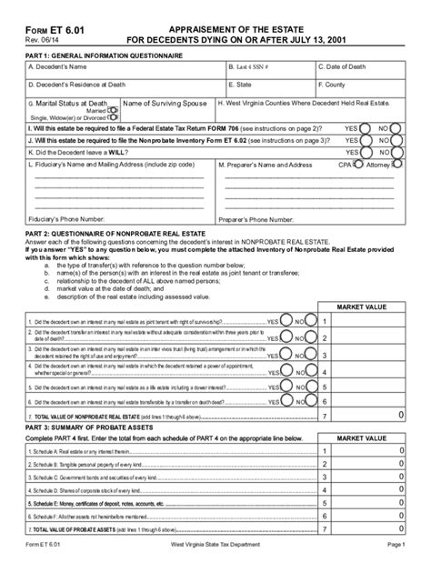 Fillable Online 2014 2024 Form Wv Dor Et 6 01 And Et 6 02 Fill Online