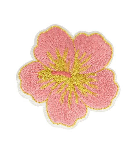 Ecusson thermocollant doré fleur hibiscus rose 4 5 cm x 5 cm